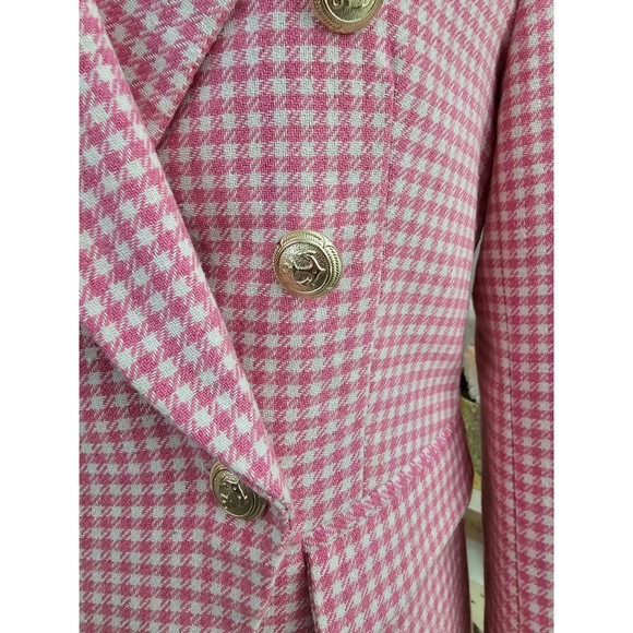 Alara Pink White Check Gold Button Tweed Blazer - Picture 8 of 9